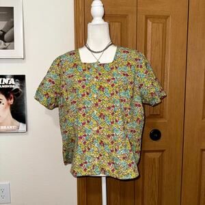 Orvis Shirt Top Womens Large Multicolor Floral Print Button Front Cottage Core